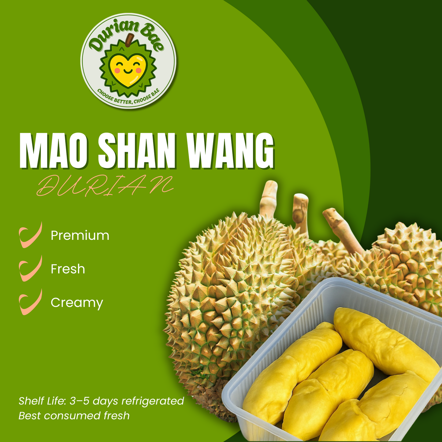 3 x Musang King Durian Freshly Dehusked 400g each Durian Bae Premium Quality Durian